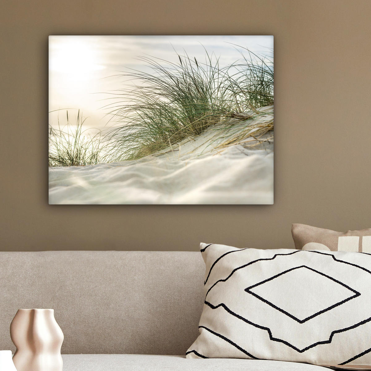 LEINWANDBILD Dünen mit Strandhafer in der Sonne des Nationalparks Schleswig-Holsteinisches Wattenmeer 40x30 cm - Creme, Textil (40/30cm) - MuchoWow