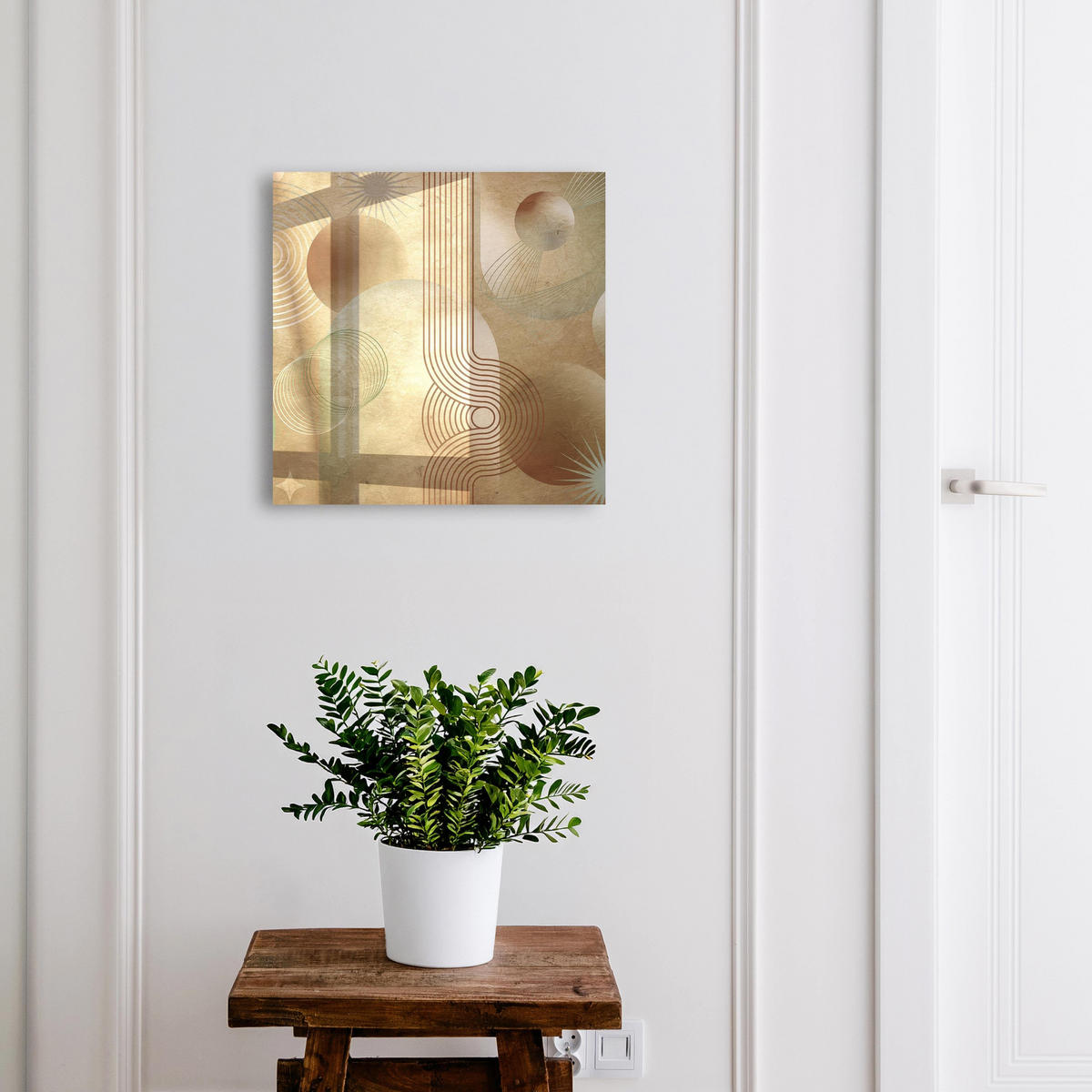 SCHLÜSSELBOX Weiß 30x30 cm – Türöffnung nach rechts - Geometrische Formen - Beige, Metall (30/30/5cm) - TULUP
