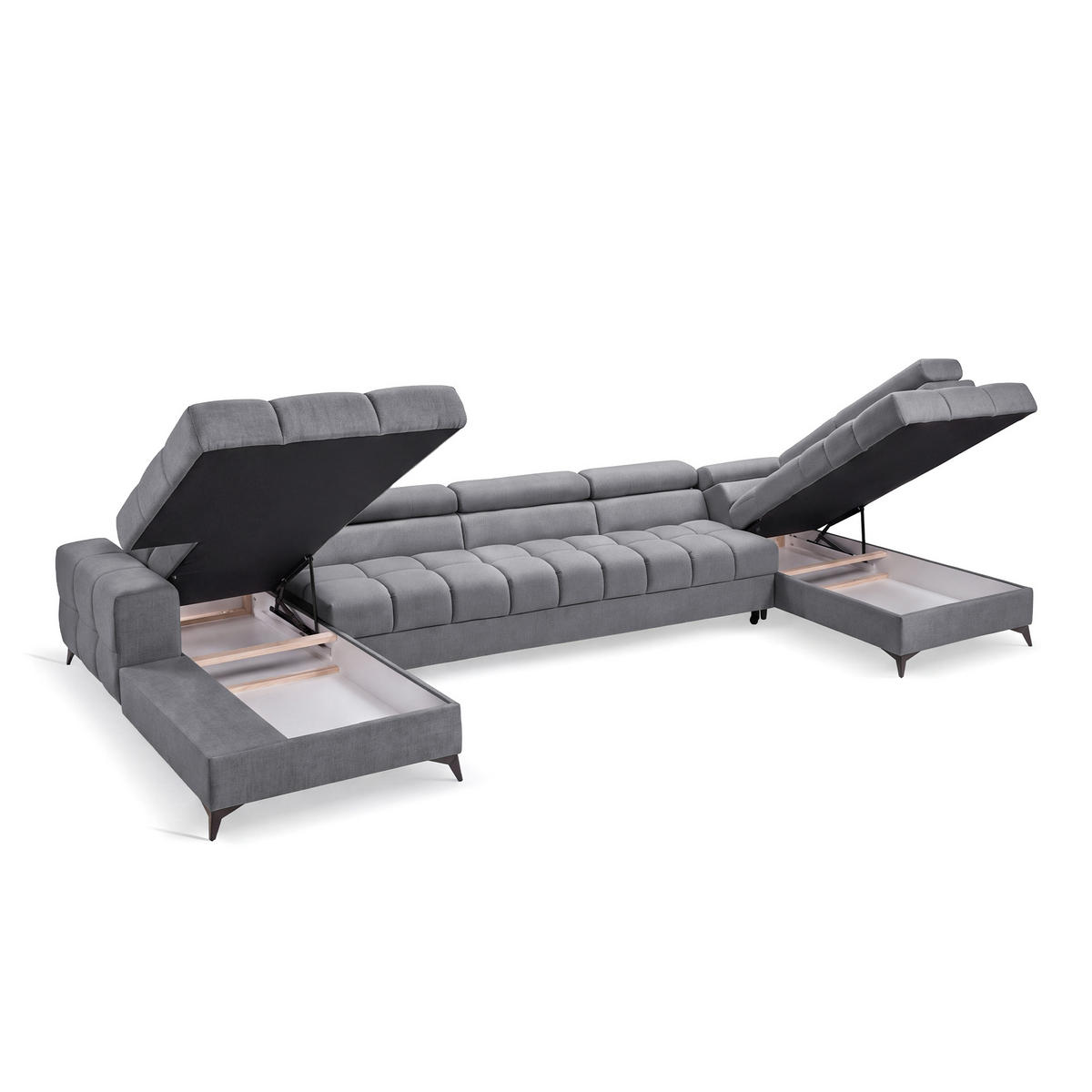 ECKSOFA PUDDING MAXI U Rechts mit Schlaffunktion 125x330 Velours Dunkelgrau - Dunkelgrau/Schwarz, Holz/Textil (421/203cm) - Muffo