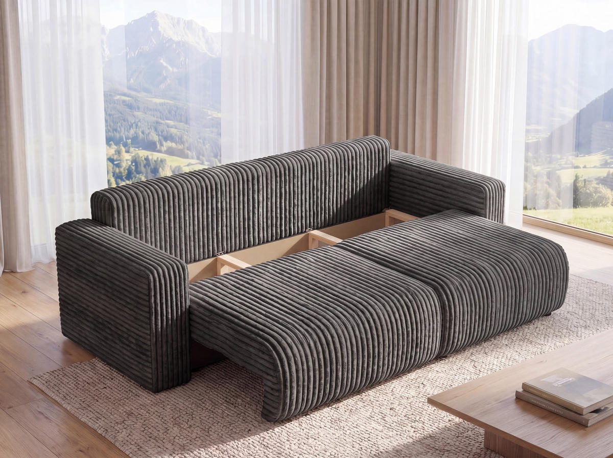 SOFA Kola mit Bettkasten und Schlaffunktion, Cordstoff - Grau, Holzwerkstoff (244/85/95cm) - 4ALL HOME