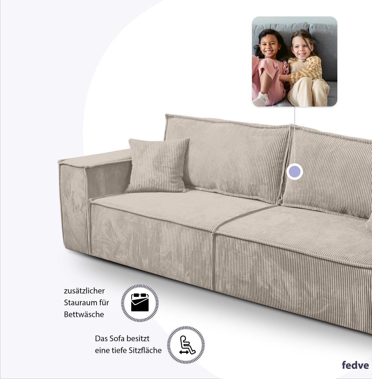 SCHLAFSOFA Sekwana Beige (Poso 2) - Beige, Textil (255/85/105cm) - Fedve