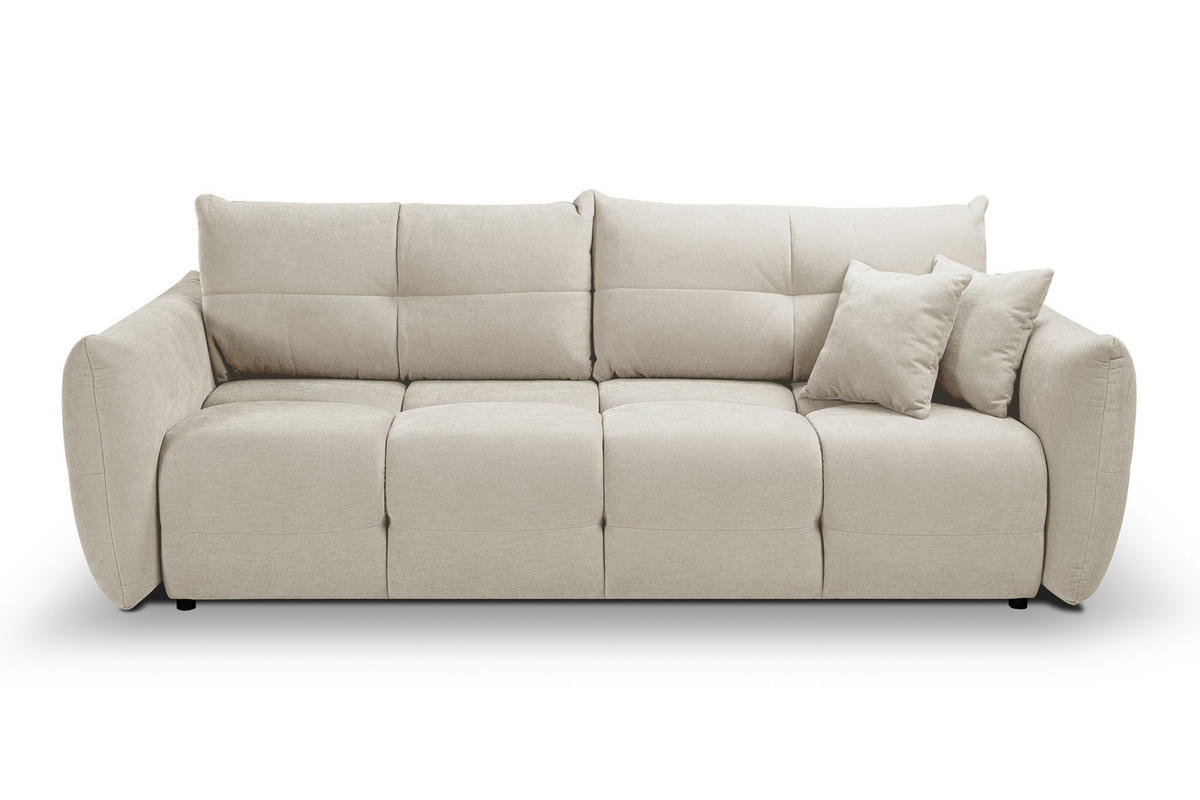 BETTSOFA MODA Beige Chenille-Stoff mit Schlaffunktion - Beige, Holz (245/86/110cm) - MASSENO