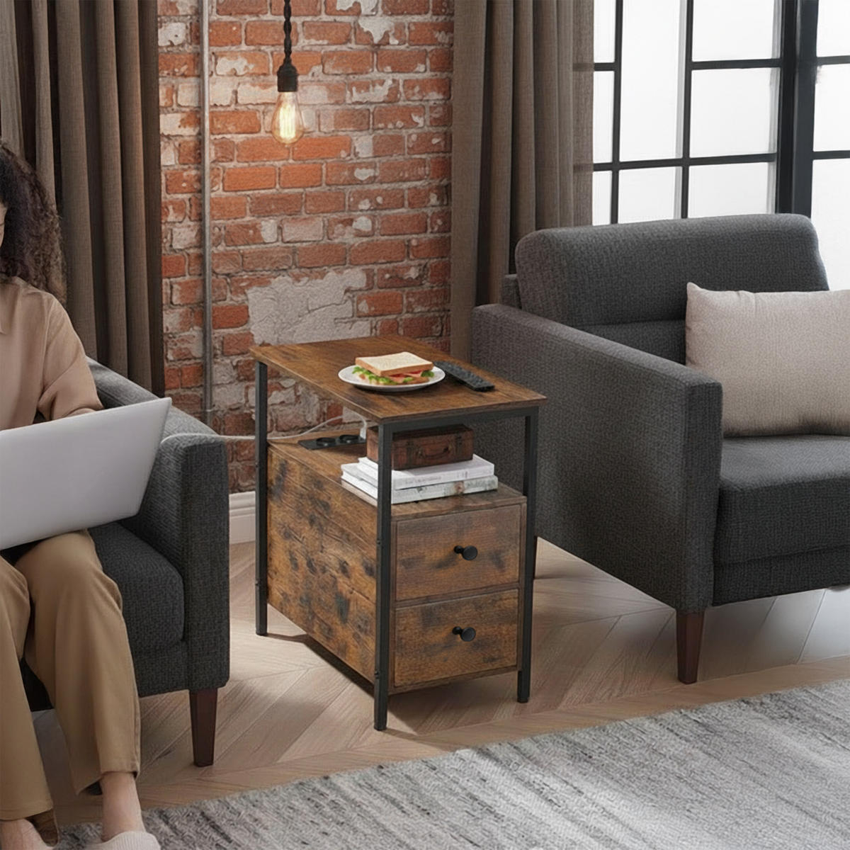 BEISTELLTISCH - Braun, Holzwerkstoff/Metall (60/35/61cm) - Relaxdays