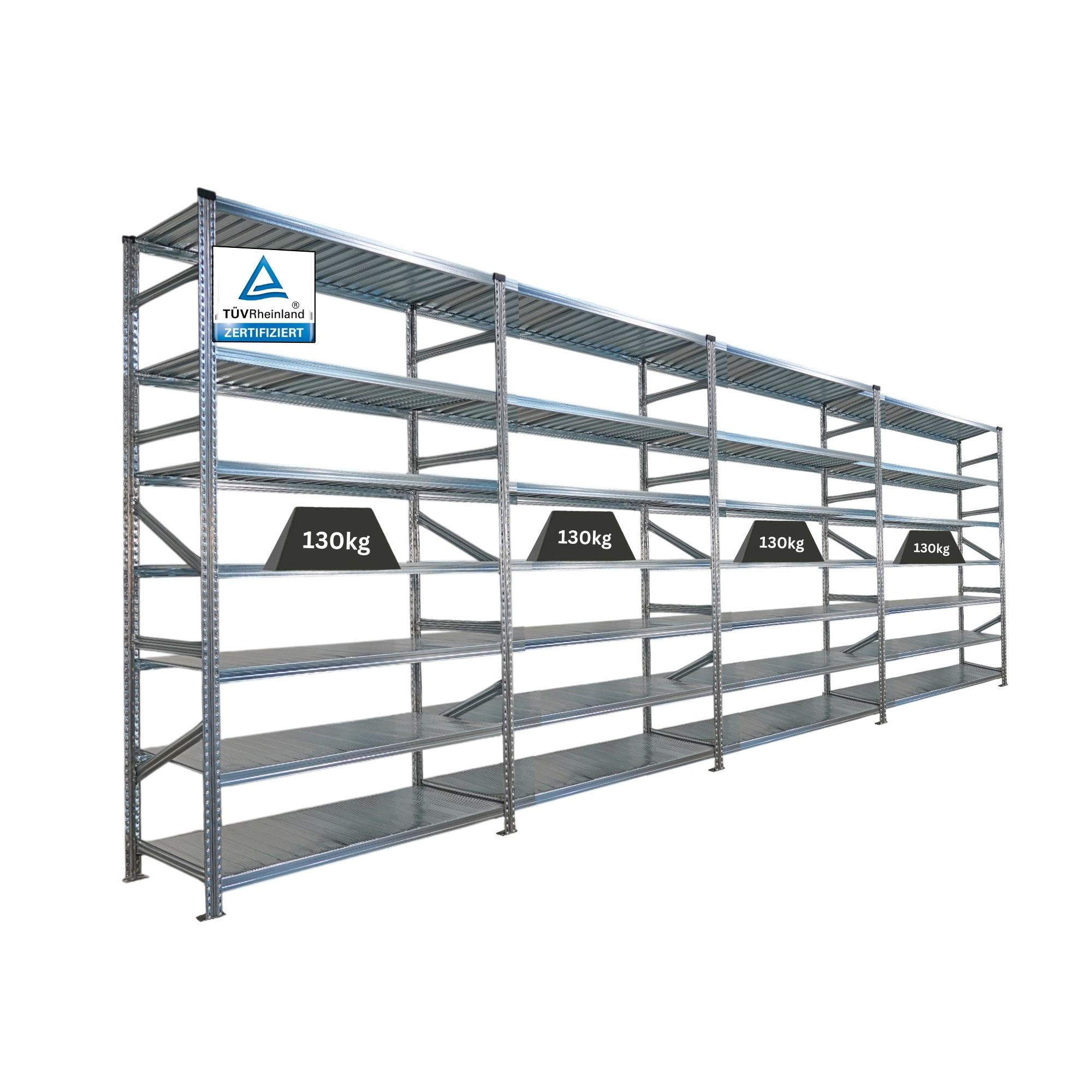 FACHBODENREGAL Proximo Stecksystem 250x600x60cm 7 Ebenen Beidseitig nutzbar Verzinkt - Silberfarben, Metall (600/250/60cm) - PROREGAL