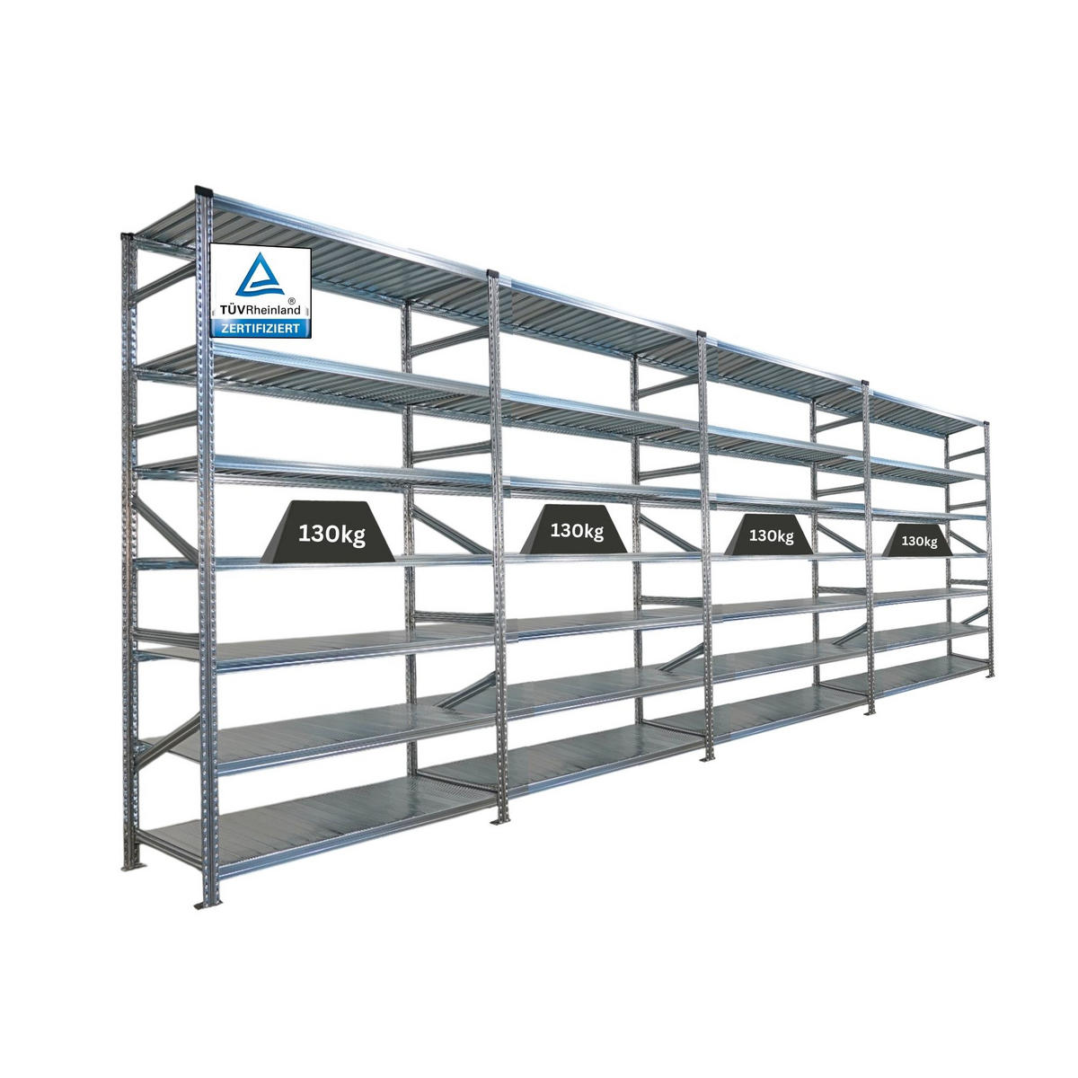 FACHBODENREGAL Proximo Stecksystem 250x600x60cm 7 Ebenen Beidseitig nutzbar Verzinkt - Silberfarben, Metall (600/250/60cm) - PROREGAL