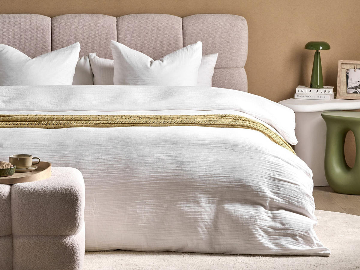 BETTWÄSCHE-SET 220/240 cm Baumwollmusselin Cremeweiß Sumner - Creme, Textil (220/240cm) - Beliani