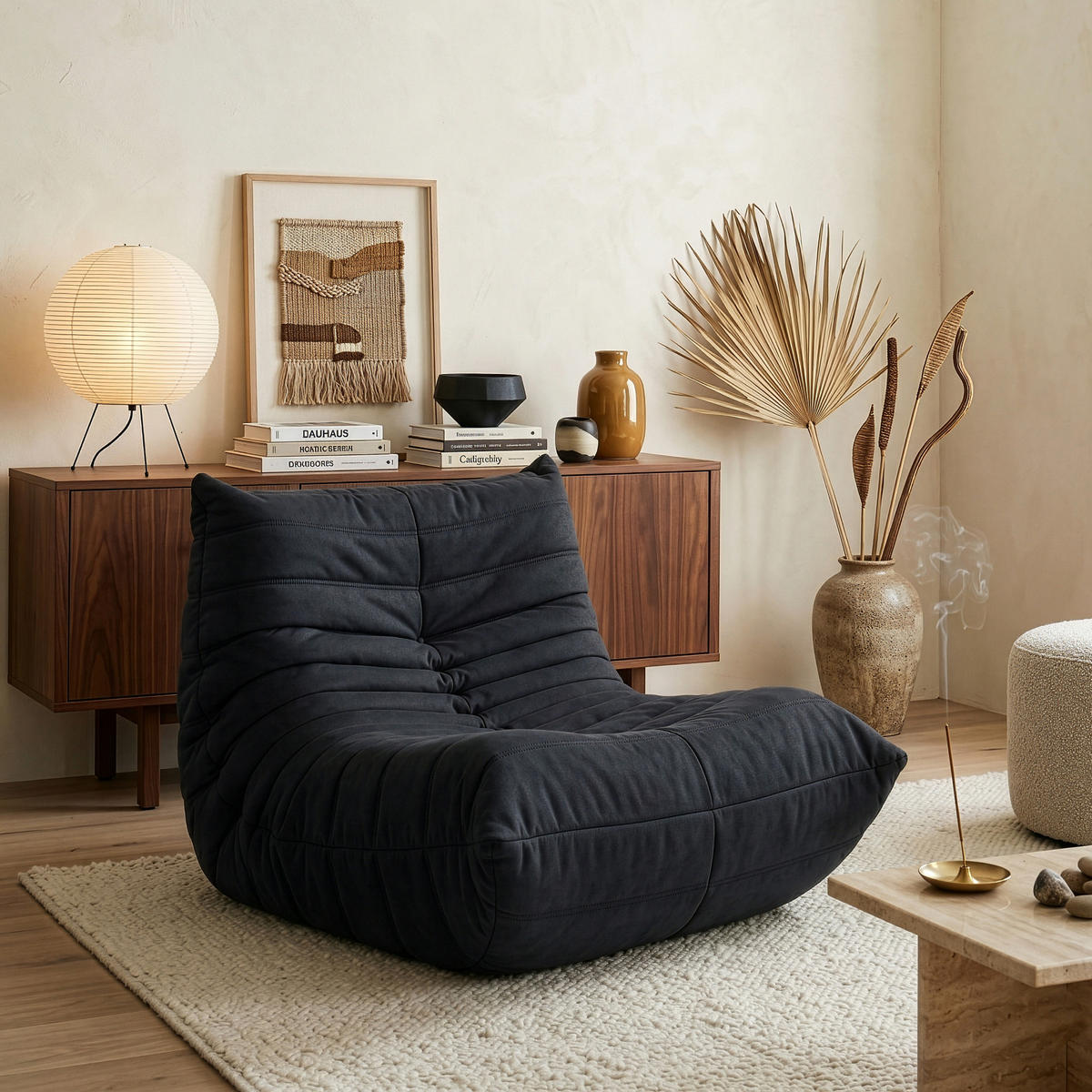 BODENSESSEL Kodsø - Schwarz, Textil (90/75/100cm) - [en.casa]