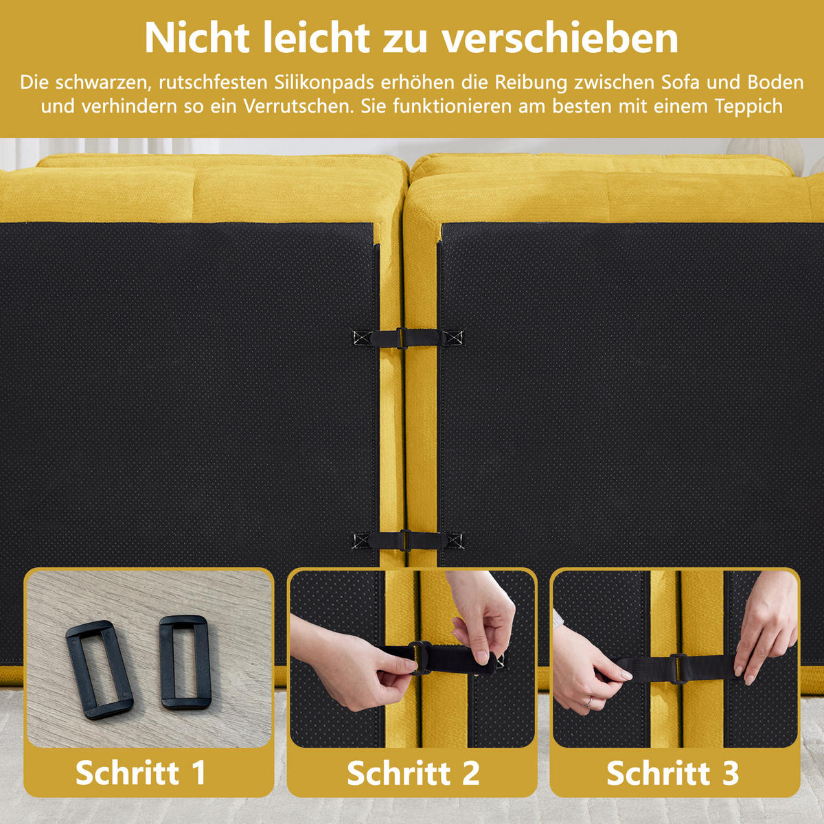 2-SITZER-SOFA DE-34464 quadratische Tuftung und 32D-Schaum Gelb - Gelb, Textil (97/68/194cm) - ComfortXL