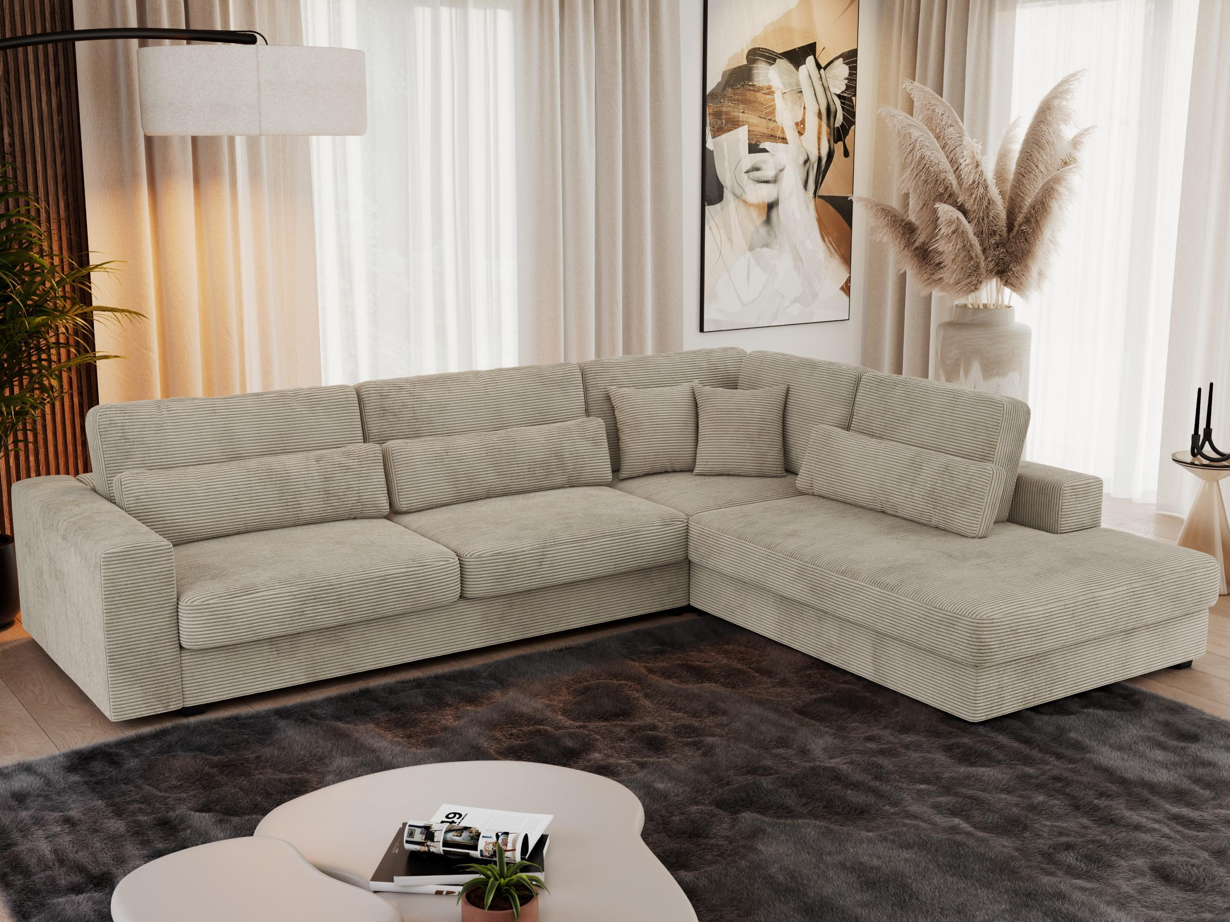 ECKSOFA Savona Hellgrau Cord - rechts - Hellgrau/Schwarz, Kunststoff/Textil (249/316cm) - MKS