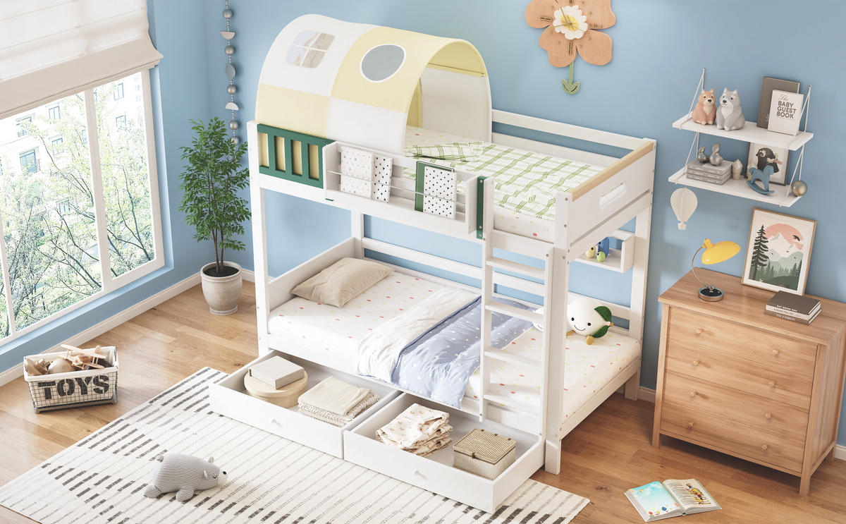 ETAGENBETT 90x200 cm Zelt Schubladen - Gelb, Holz (90/200cm) - LEBENLANG