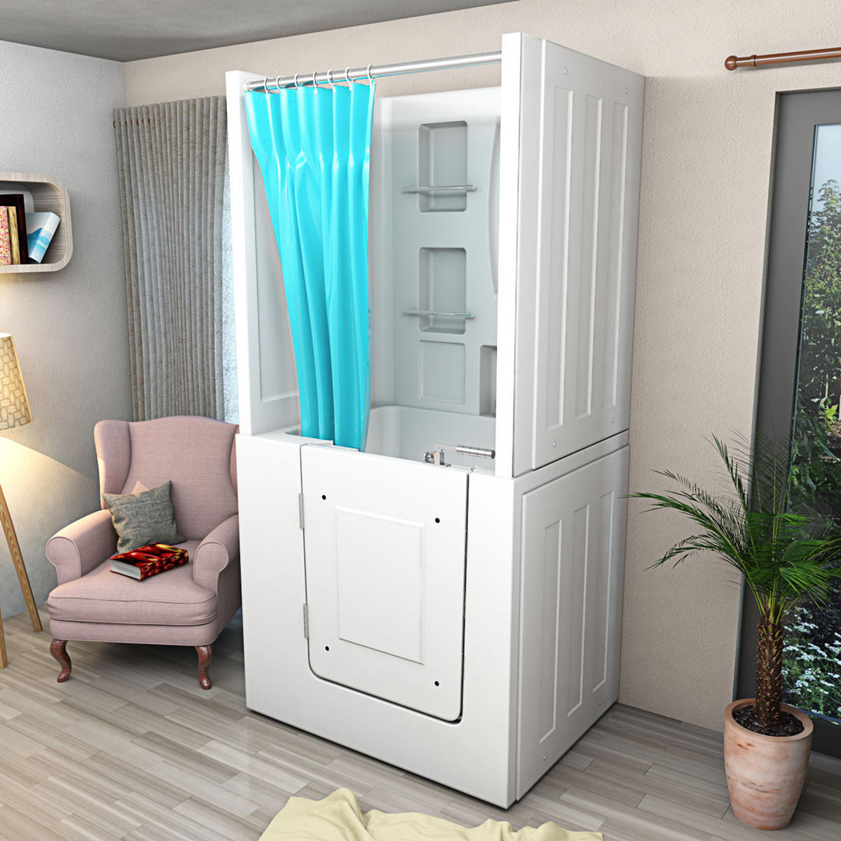 DUSCHE mit Sitzwanne und Tür S02D-B-L - Weiß, Glas/Kunststoff (100/78/205cm) - AcquaVapore by Sandra Jentho