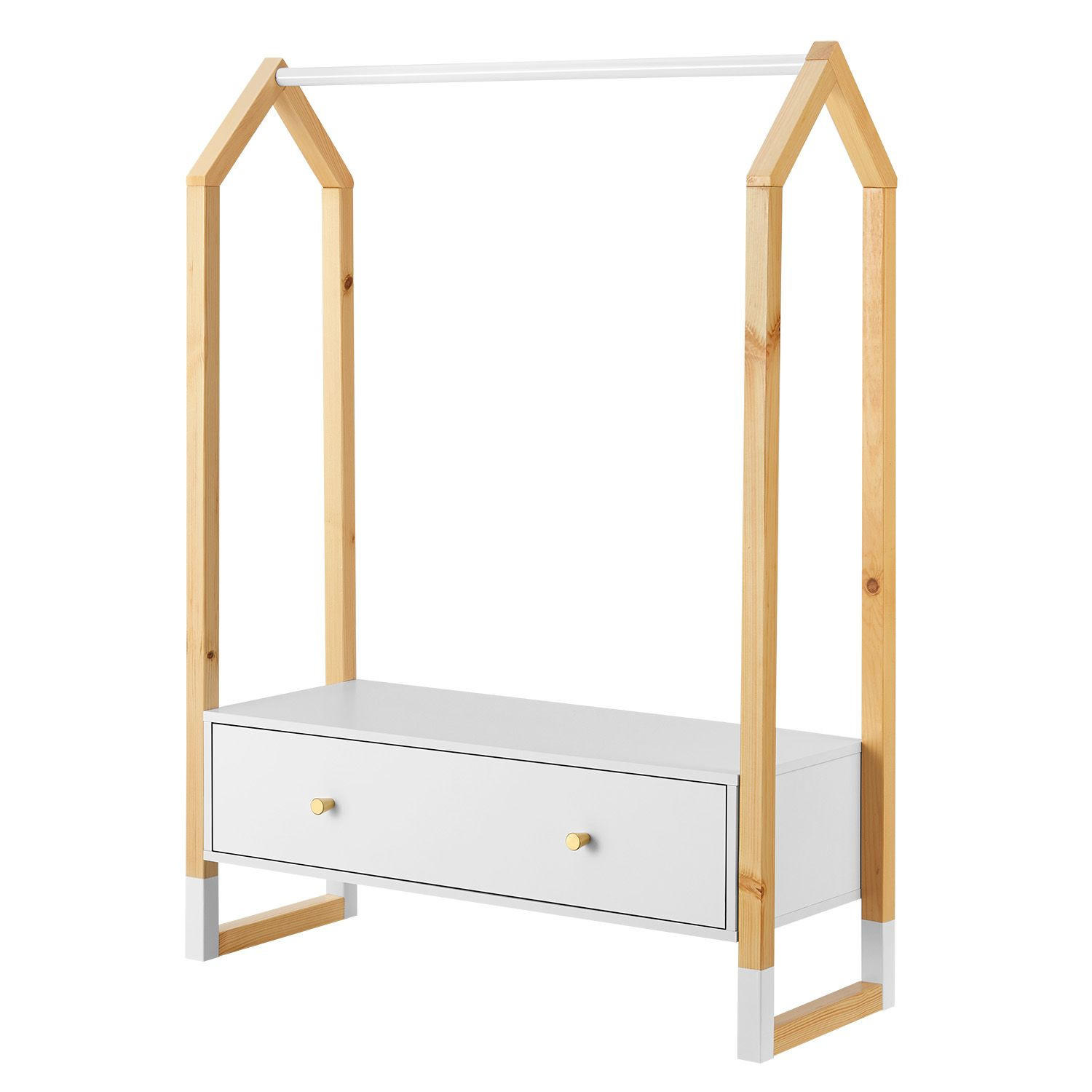 KLEIDERSTÄNDER Filla mit großer Schublade - Weiß, Holz (30/30/80cm) - Juskys