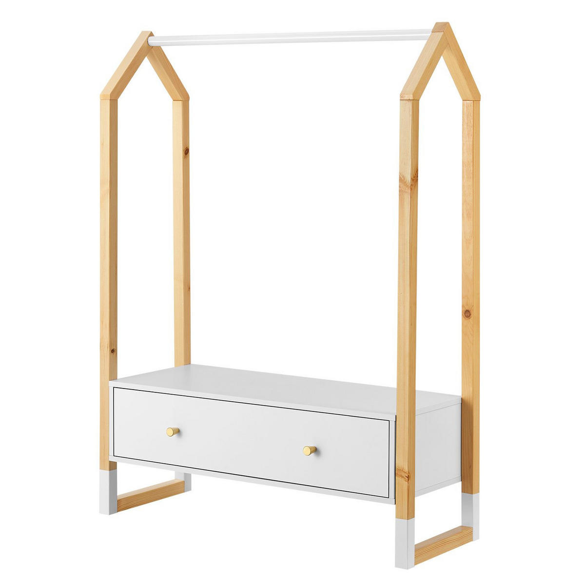 KLEIDERSTÄNDER Filla mit großer Schublade - Weiß, Holz (30/30/80cm) - Juskys