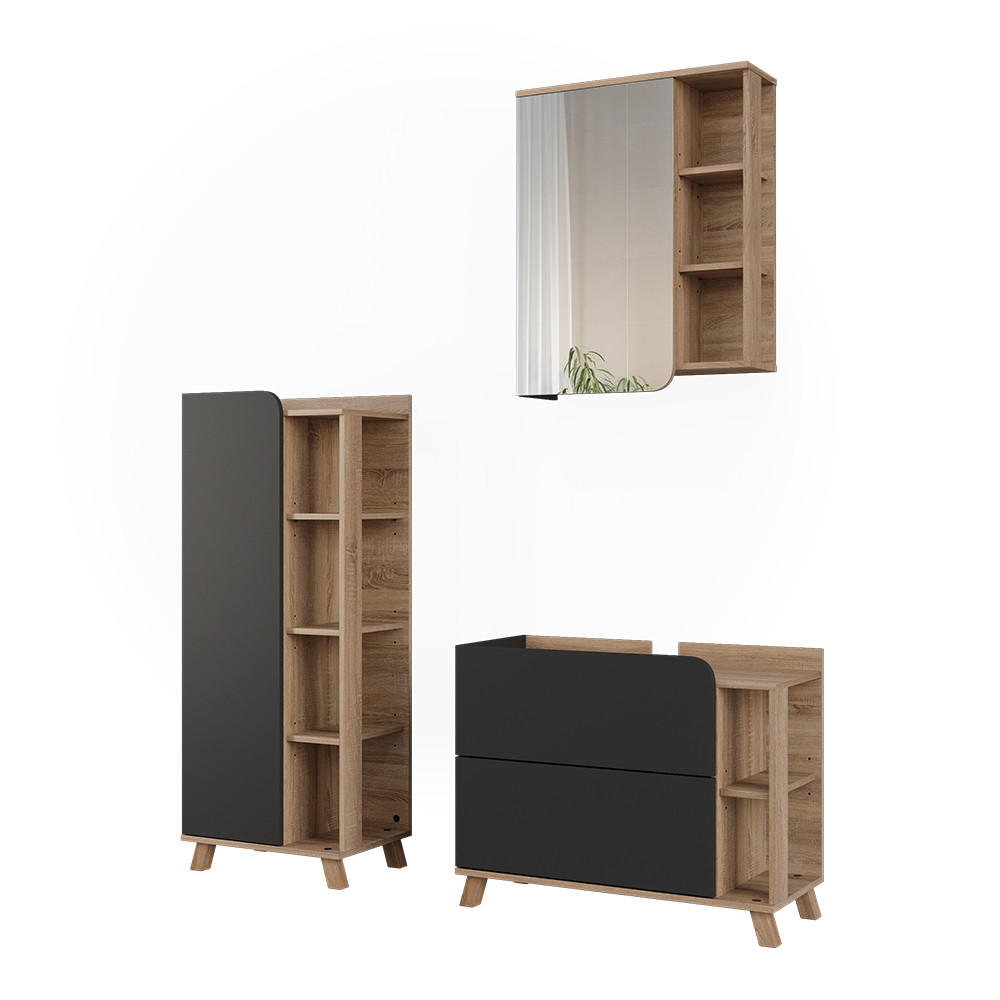 BADRUMSMÖBELSET Karen, antracit/Sonoma, 3 delar Antracit, Sonoma ek 65/80/35 cm