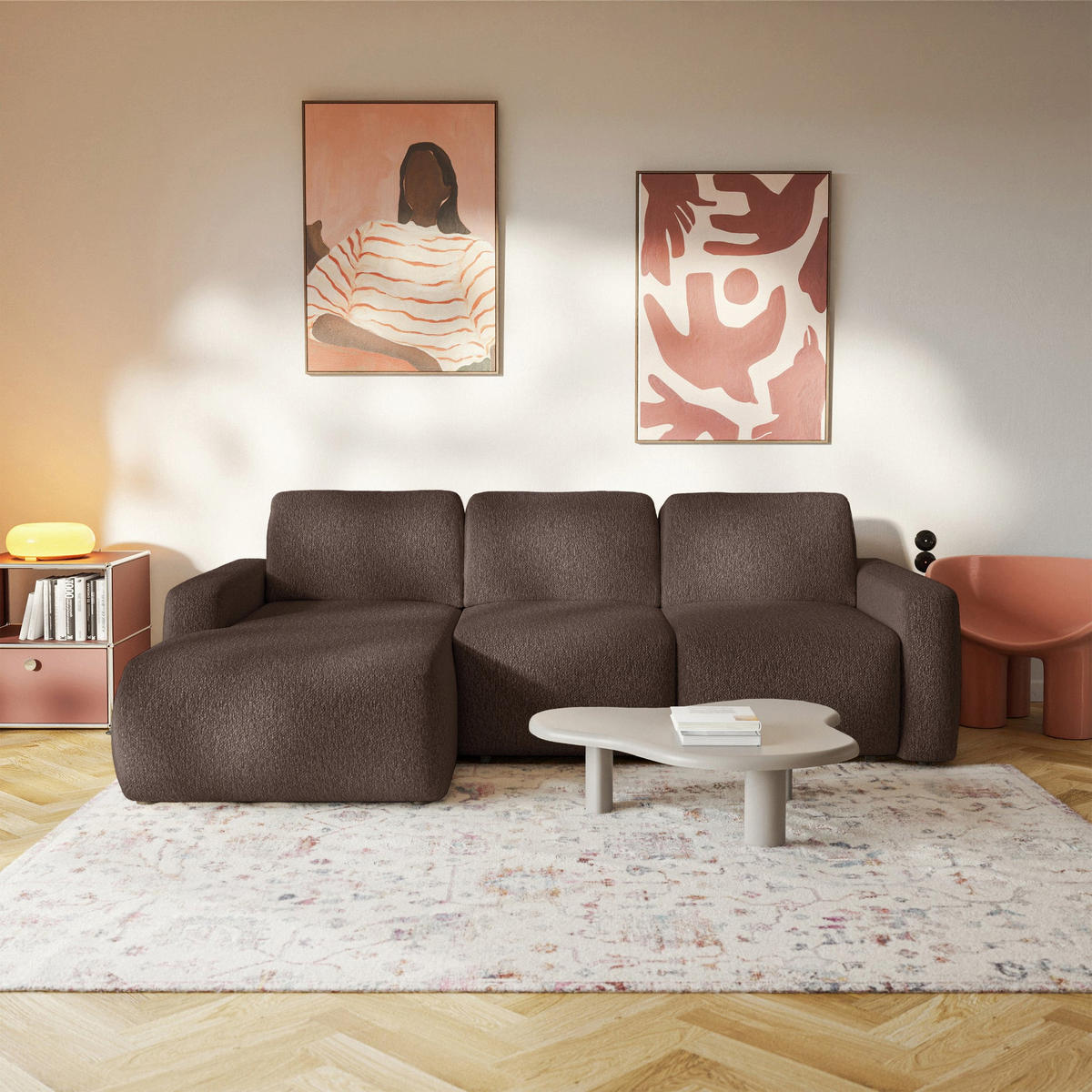 ECKSOFA Carnos Mini Braun Chenille - Schwarz/Braun, Kunststoff/Textil (238/164cm) - Selsey