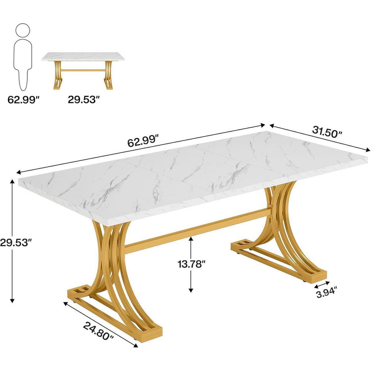 SCHREIBTISCH Computertisch Weiß & Gold 160 x 80 cm - Goldfarben, Metall (80/160/75cm)