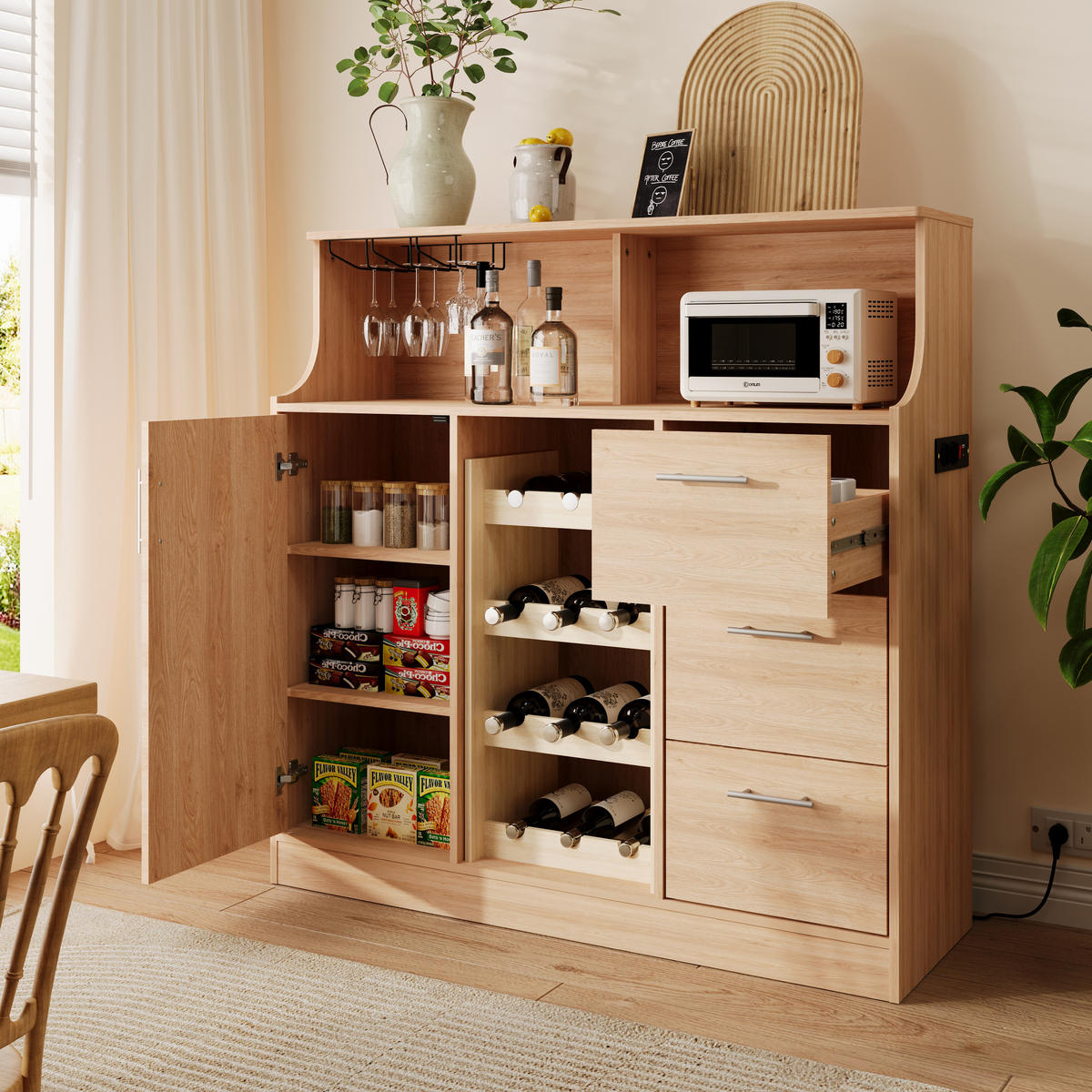 HIGHBOARD 120/40/121 cm mit Weinregal, LED & Steckdose in Natur/Weiß - Weiß, Holzwerkstoff (120/121/40cm) - BEAOK