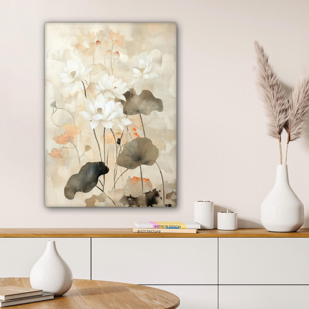 LEINWANDBILD Blumen - Japandi - Wabi sabi 60x80 cm - Sandfarben, Textil (60/80cm) - MuchoWow