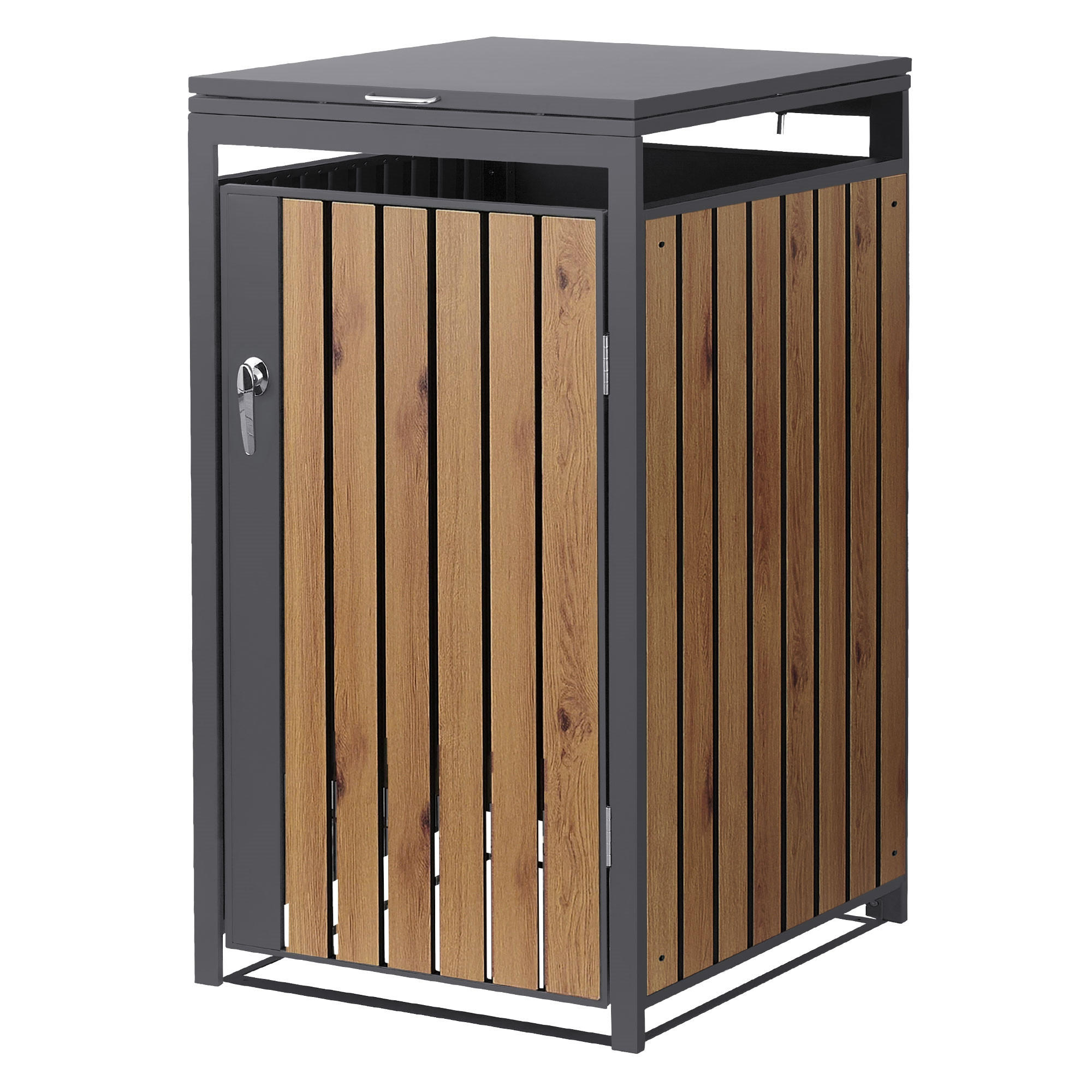 SADA na popelnice, 1 ks, antracitová barva s dřevěným vzhledem - tmavě hnědá, kov (68/120/80cm) - ML-DESIGN