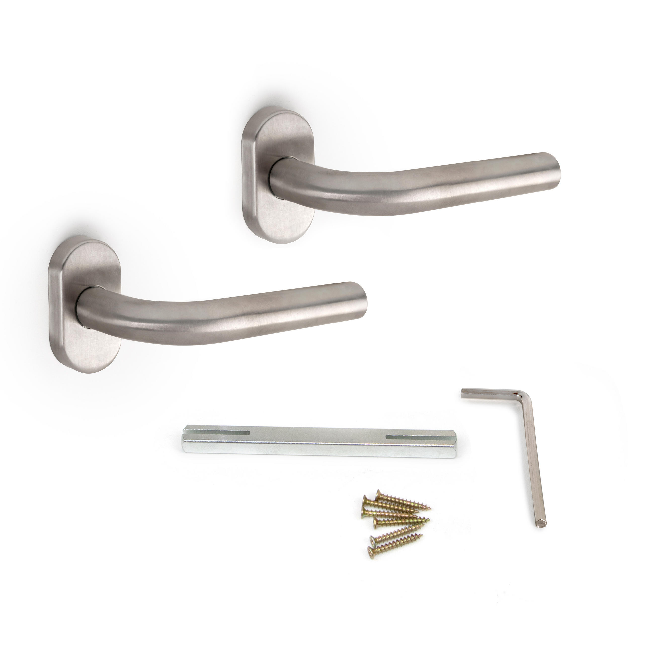GRIFFE mit ovaler Rosette für Innentüren, L-Form, Edelstahl, Nickel satiniert 2er-set - Silberfarben, Metall (10/6/16cm) - EMUCA