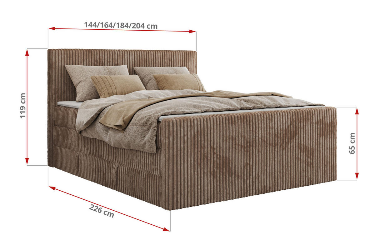BOXSPRINGBETT TILIANO KING DUO 160/200 - Braun Cord - H3 - Braun, Textil (160/200cm) - MKS
