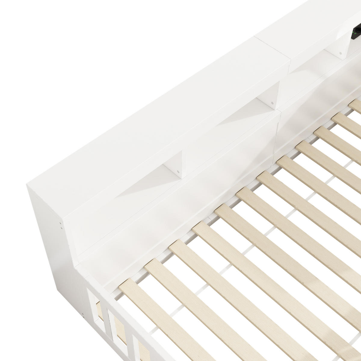 TAGEBETT 90x200cm Weiß Spanplatte Bettseite Staufach Steckdose USB - Weiß, Holz (90/200cm) - FLIEKS