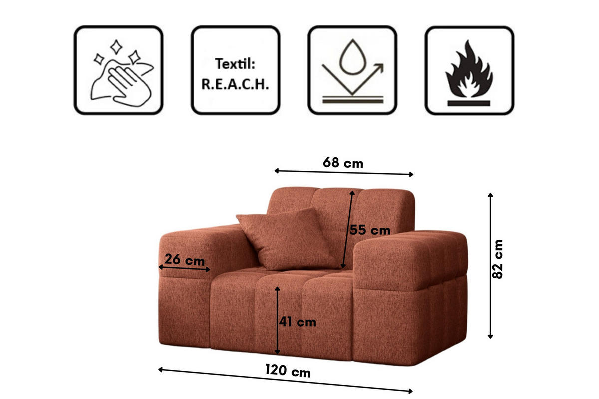 SESSEL Serie NIMES Stoff Verita Kupfer - Kupferfarben, Holz (120/82/92cm) - Kaiser Möbel