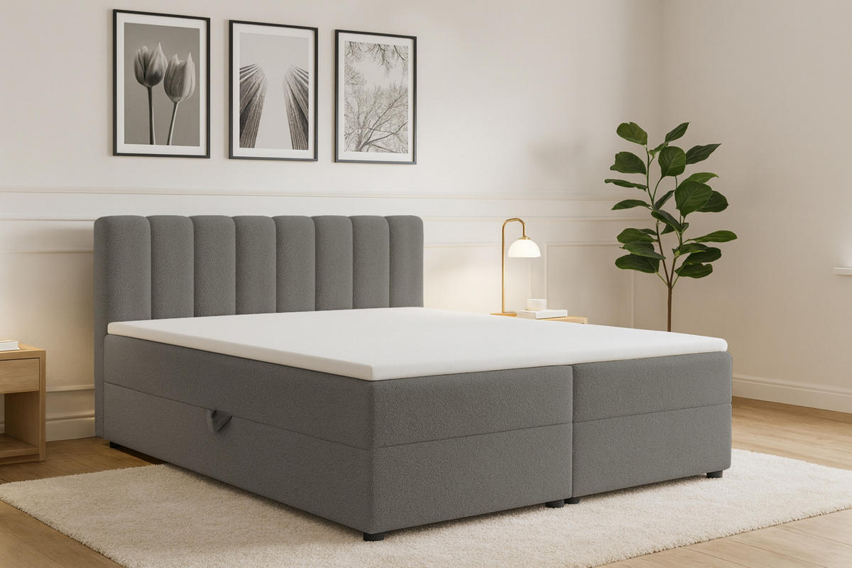 BOXBETT VANESSA 140/200 in Boucle Grau H4 - Grau, Holz/Holzwerkstoff (140/200cm) - Deine Möbel 24