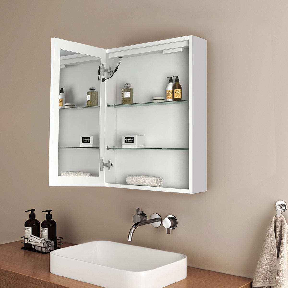 SPIEGELSCHRANK mit Beleuchtung Weiß 60/40/14,5 - Weiß, Metall (40/60/60cm) - EMKE