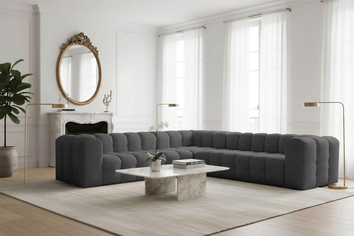 ECKSOFA Solvie In Moly - Anthrazit, Holzwerkstoff/Textil (300/300cm) - Fun Möbel