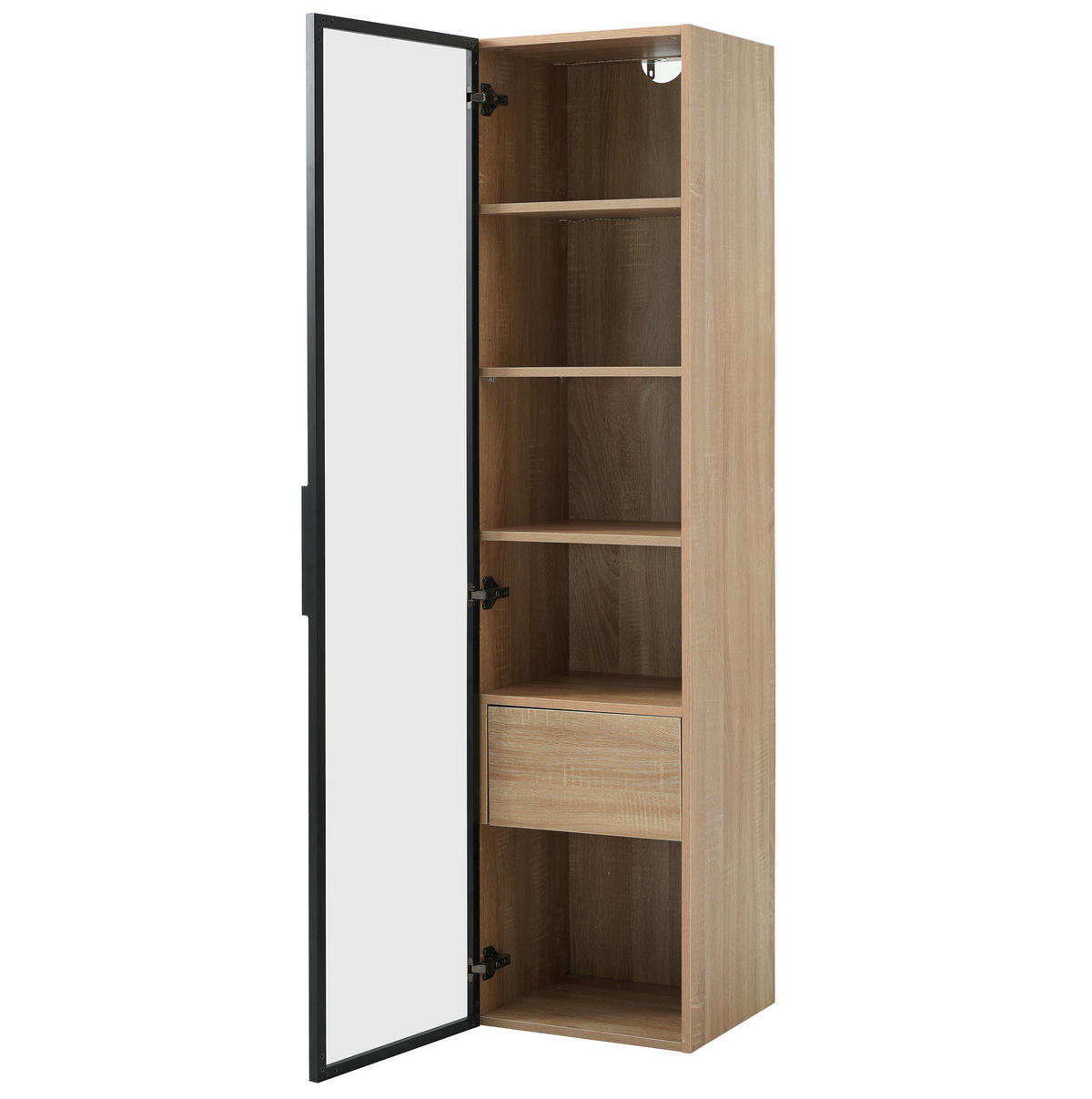 HOCHSCHRANK 40 cm aus MDF mit Lichtleiste und Glastür Naturfarben - Naturfarben, Holzwerkstoff (40/165/34.5cm) - Modenvie