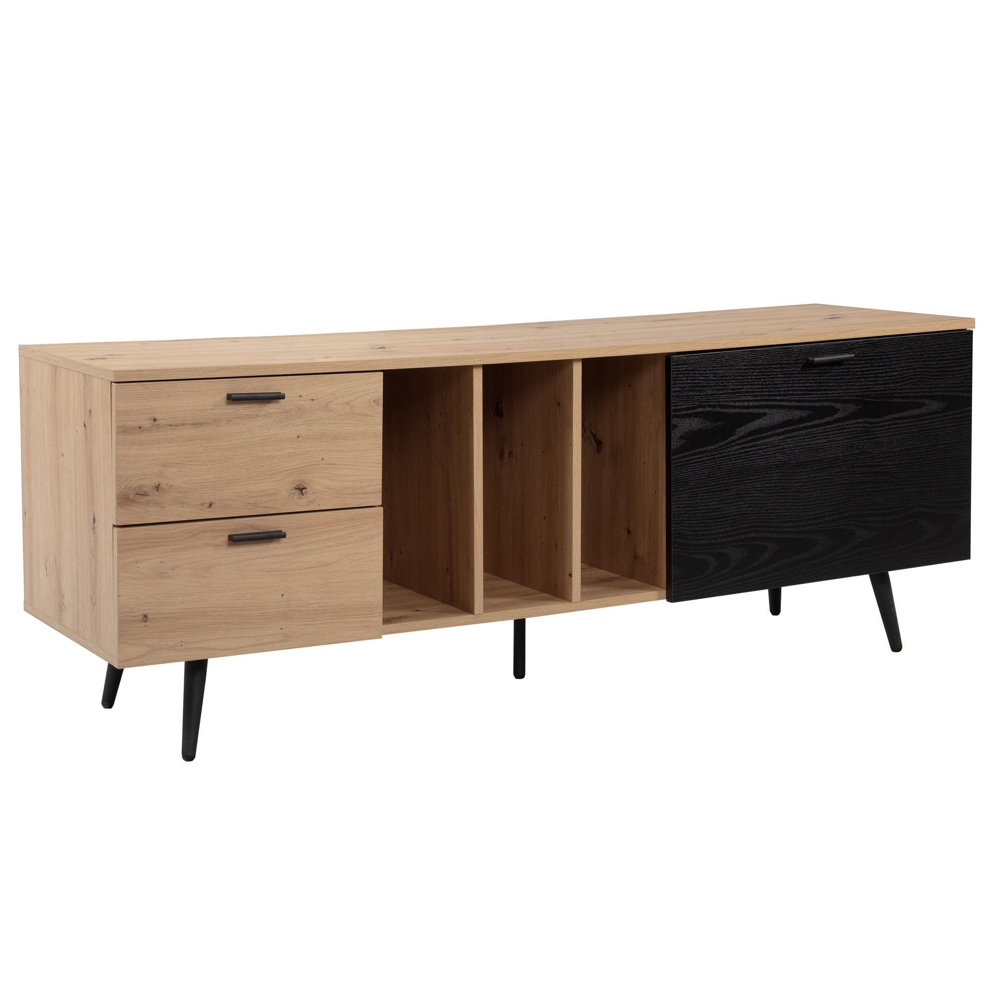 TV-LOWBOARD mit Eiche-Dekor, Tür und Schubladen, kompakte Aufteilung, Braun-Schwarz 150x40x55 cm - Schwarz/Braun, Holzwerkstoff/Metall (150/55/40cm) - KADIMA DESIGN