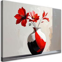 BILD auf Leinwand, Rote Blumen in einer modernen rot-weißen Vase - Rot, Textil (120/80cm) - Feeby