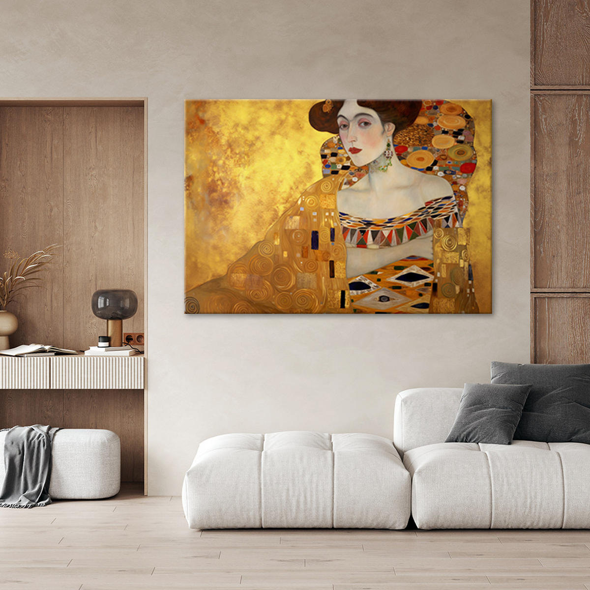 LEINWANDBILD Goldenes Bildnis einer Frau - G. Klimt 90x60cm - Goldfarben, Textil (90/60cm) - Feeby