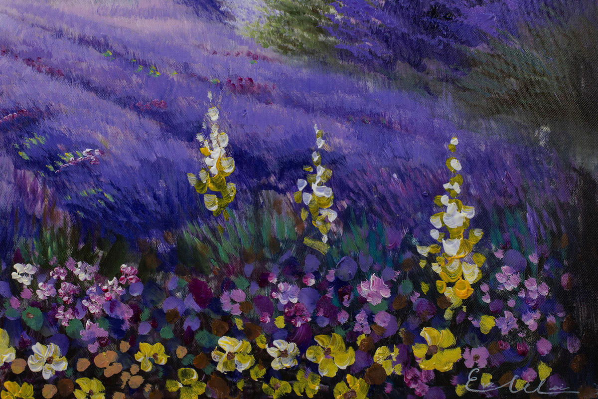 ACRYLBILD HANDGEMALT 90/60 cm - Lila/Grün, Holz/Textil (90/60cm) - KUNSTLOFT