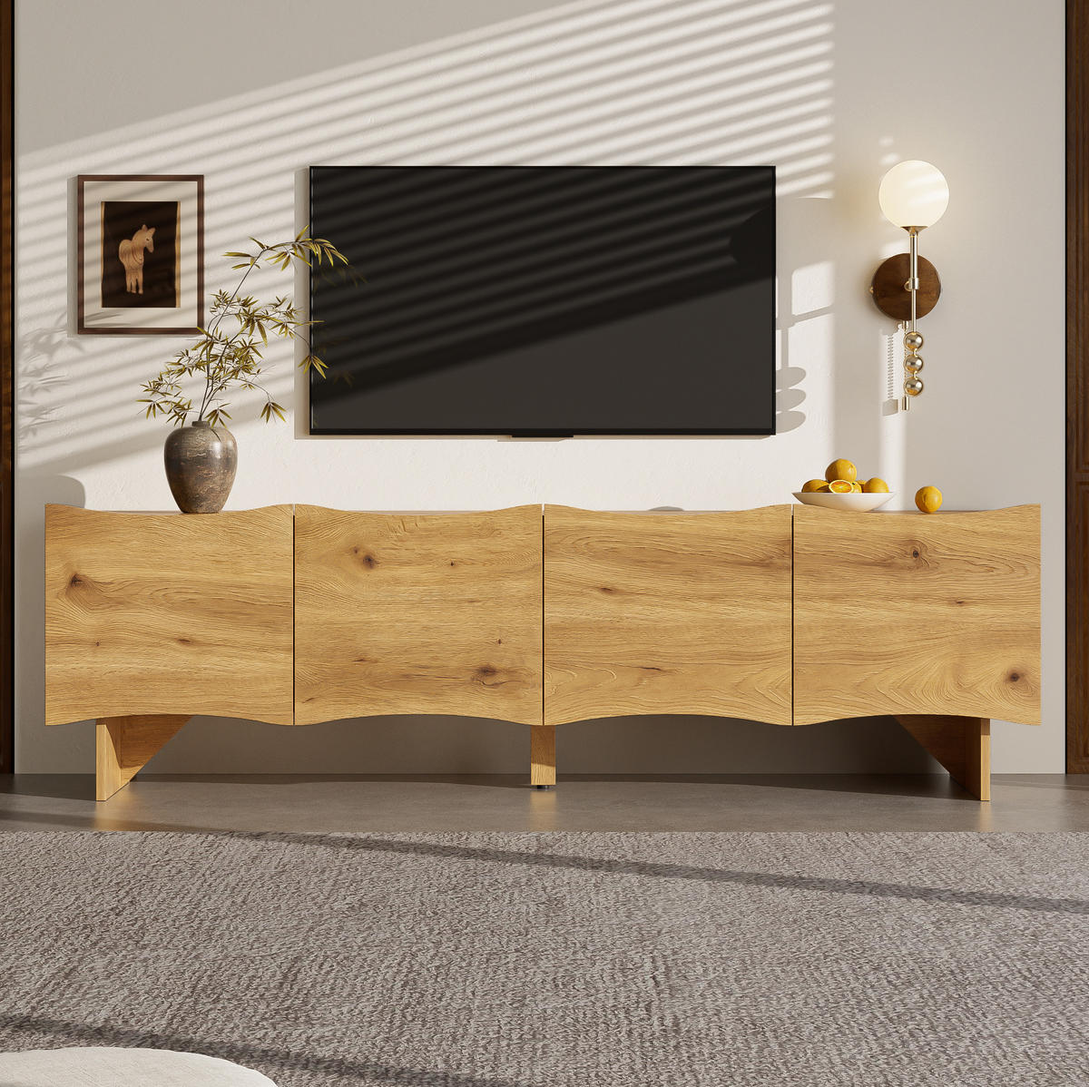 LOWBOARD 155/36/47 cm in Natur aus Spanplatte mit Wellenmuster - Eichefarben, Holzwerkstoff (36/47/155cm) - OKMYHOME