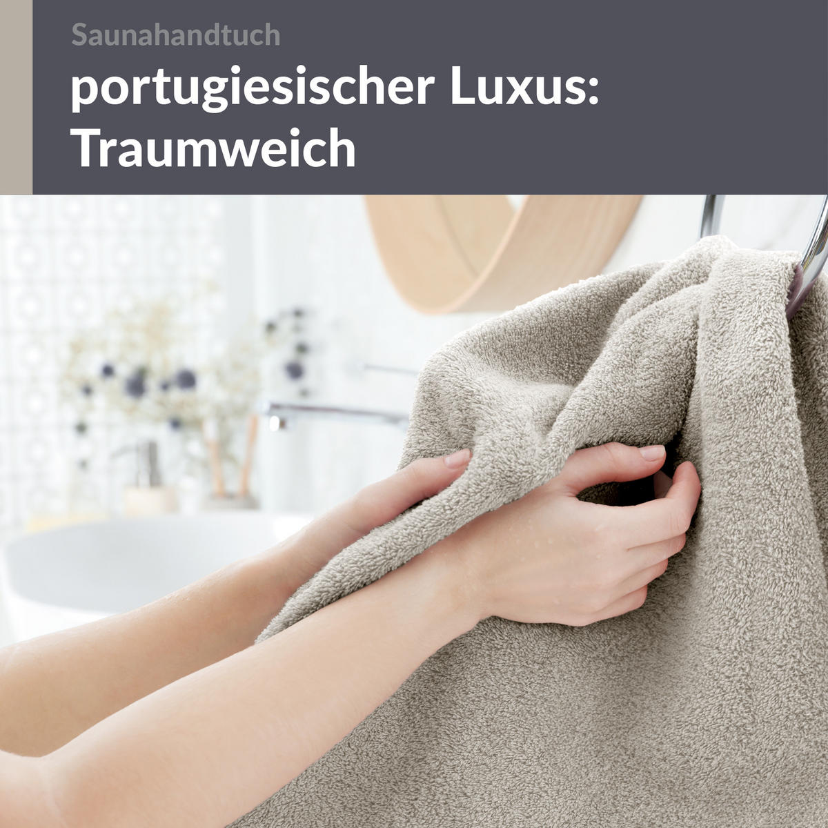 BADETUCH London Kiesel Grau 100x200 cm - Sandfarben, Textil (100/200cm) - Lashuma