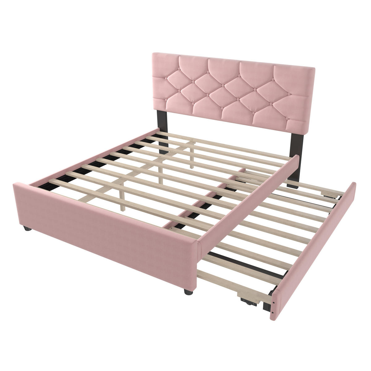 POLSTERBETT 140/200 cm mit Lattenrost, ausziehbarem Rollbett und Samtbezug, Rosa - Rosa, Textil (140/200cm) - Redom