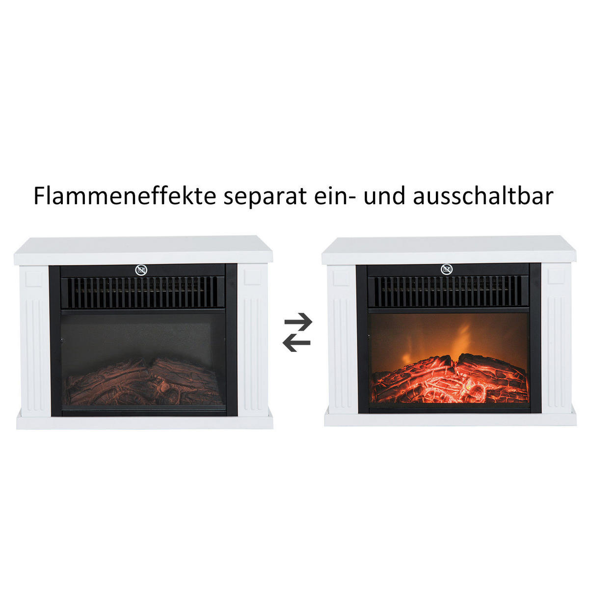 ELEKTROKAMIN Kaminofen 1200W Elektrischer Kamin Standkamin Flammeneffekt - Weiß, Metall (17/25/34cm) - HOMCOM