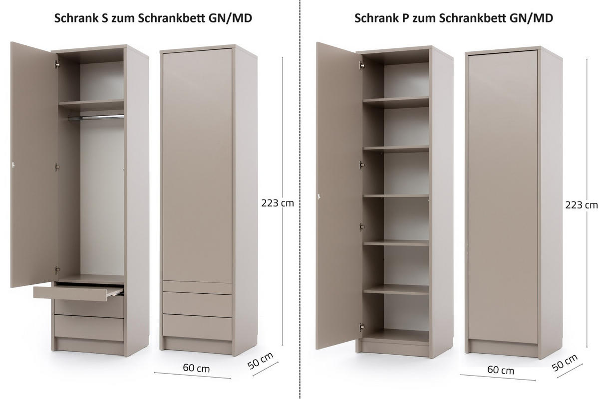 SCHRANKBETT Wandbett vertikal GN 140x200 mit Schreibtisch, LED & 2 Schränken - 3-teilig - Congo - Grau, Holzwerkstoff (140/200cm) - QMM TraumMöbel