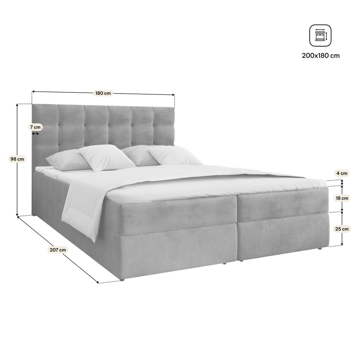 BOXBETT GLOS K 180x200 cm mit Matratze und Topper, H2+H3 - Schwarz - Schwarz, Holz (180/200cm) - MASSENO