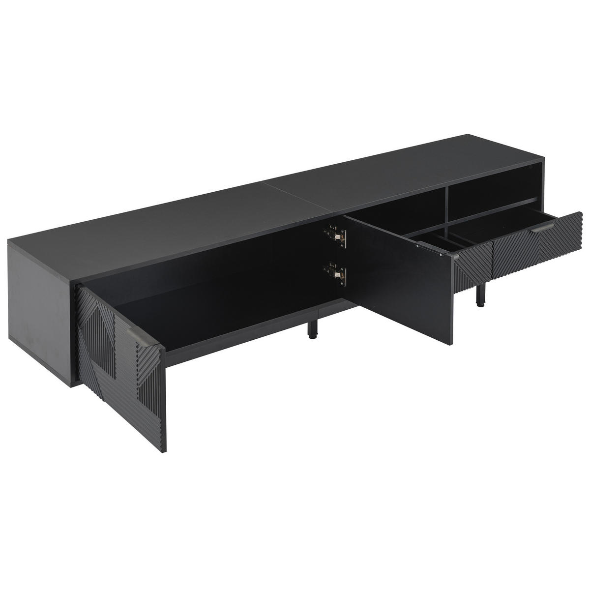 TV-LOWBOARD aus Spanplatte 200x40x51 cm Schwarz mit Stauraum, Kabeldurchführungen und 5 Metallfüßen - Schwarz, Holzwerkstoff (200/51/40cm) - IVMEU