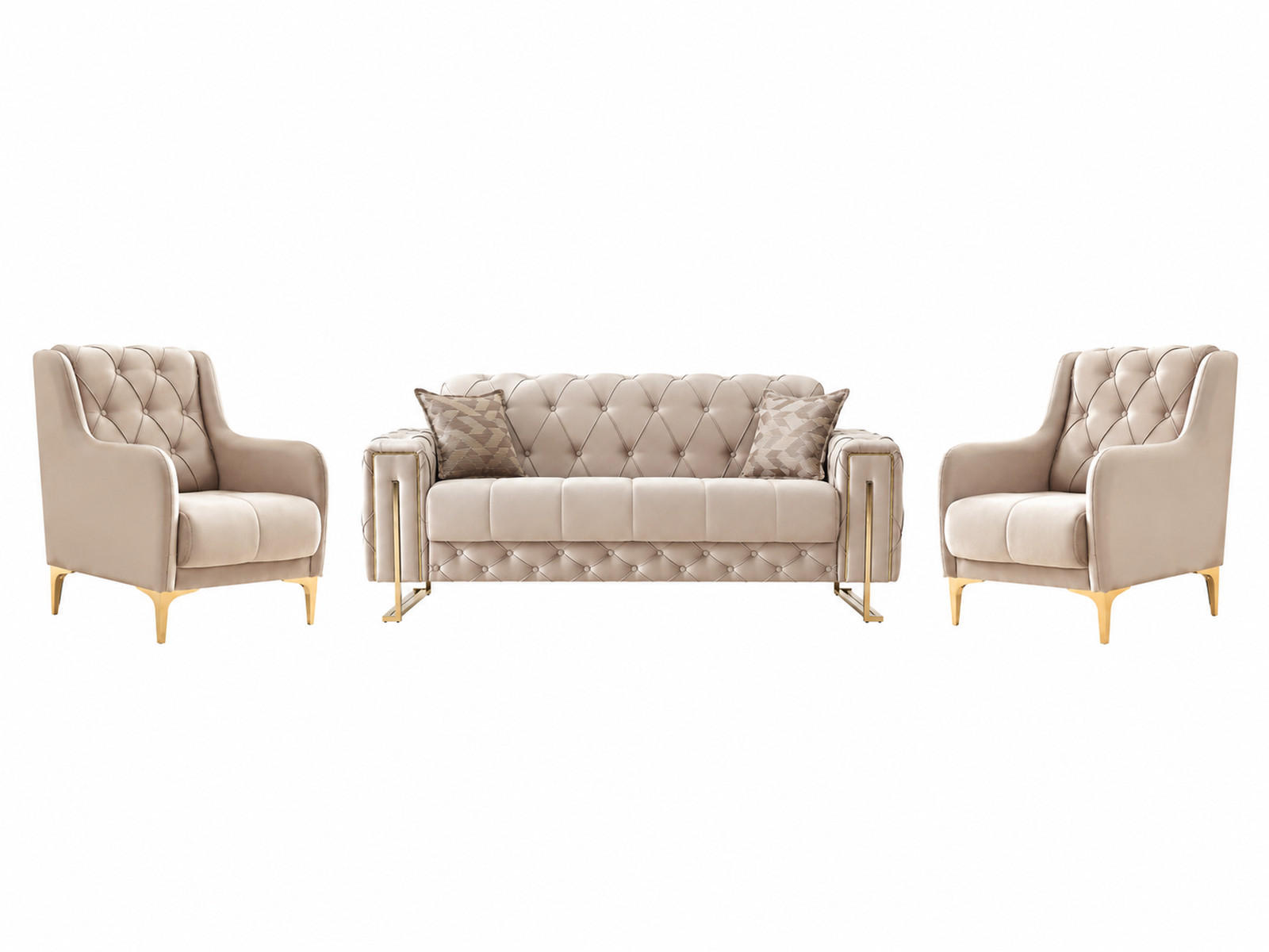 SITZGARNITUR Shimla, Beige Stellvariante 2+1+1 - Beige, Holzwerkstoff/Metall (160/80/100cm)