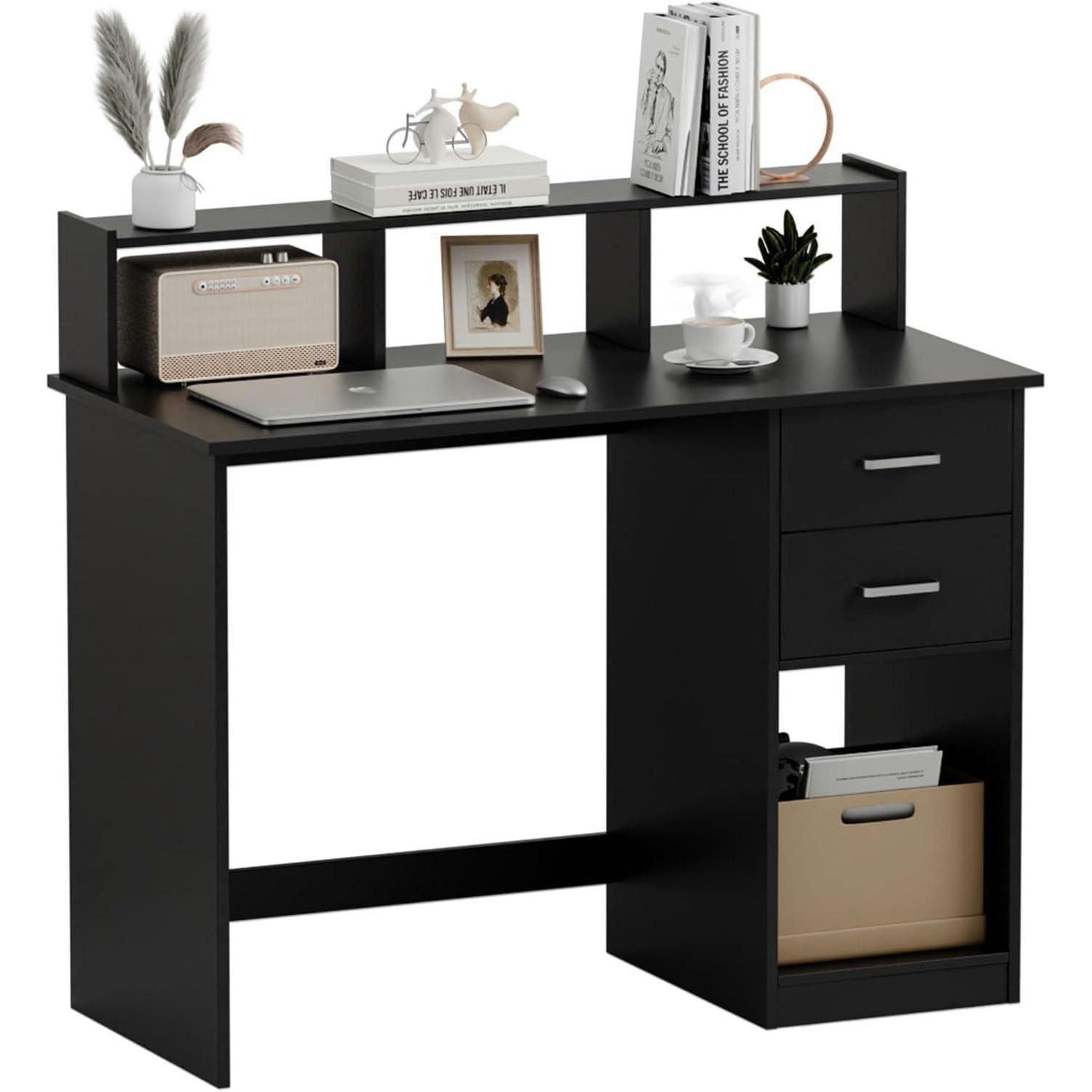 SCHREIBTISCH mit Schubladen und Regal 105 x 48 x 94 cm Schwarz - Schwarz, Holzwerkstoff (48/105/94cm)