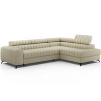 KANEDO Ecksofa mit Schlaffunktion und Bettkasten – Modernes Designsofa, verstellbare Kopfstützen, Metallfüße - Beige, Kunststoff (269/86cm) - Wohnideebilder
