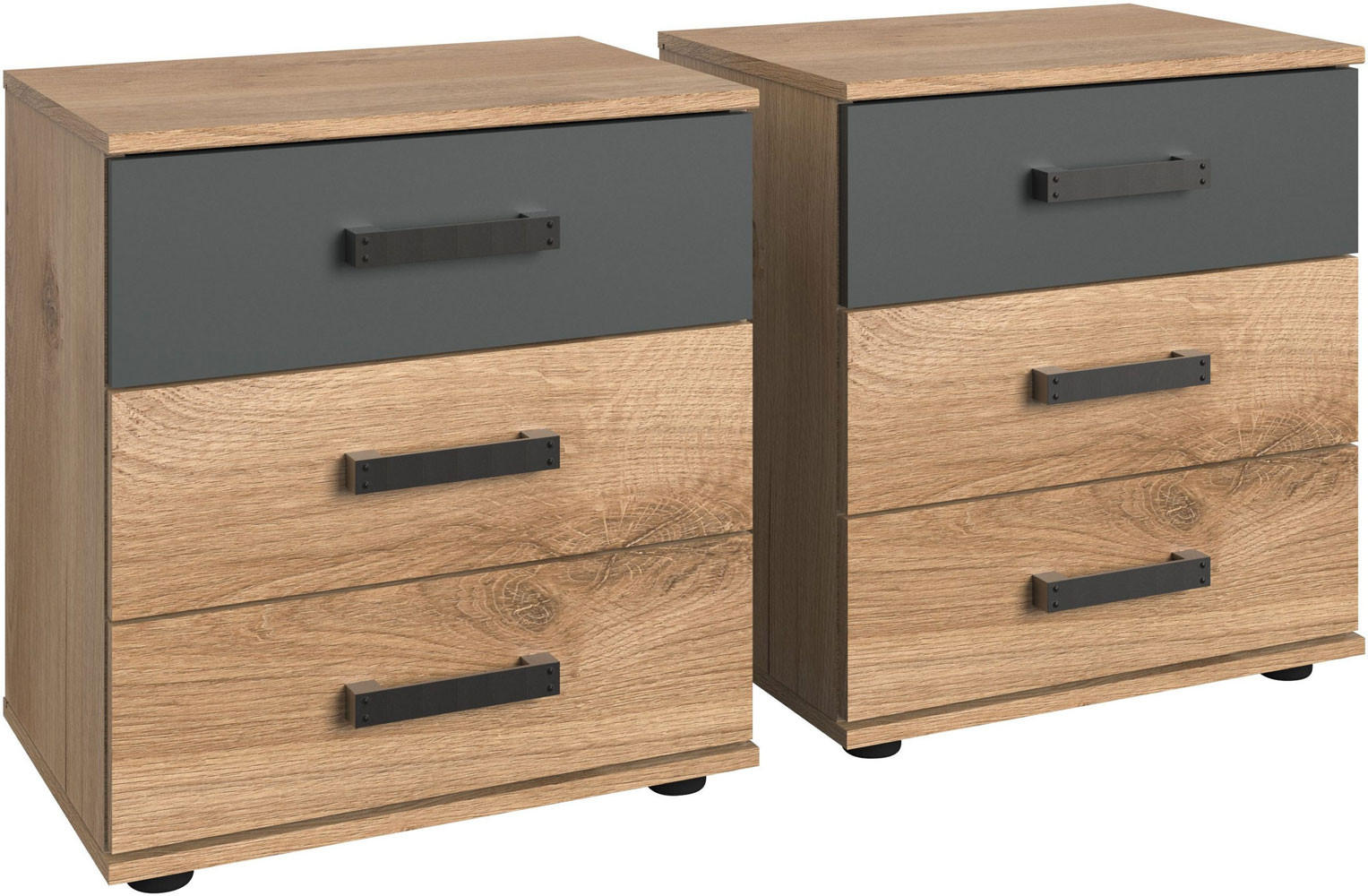 NACHTTISCH Stockholm 2er Set Plankeneiche / graphit je 52 / 38 / 58cm - Eichefarben, Holz/Holzwerkstoff (52/58/38cm) - Wimex