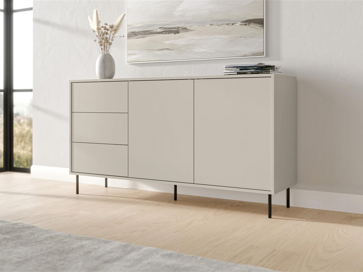 KOMMODE Masha 150 2D3S - Kaschmir/Schwarz, Holzwerkstoff/Metall (151/80/39cm) - MIRJAN24