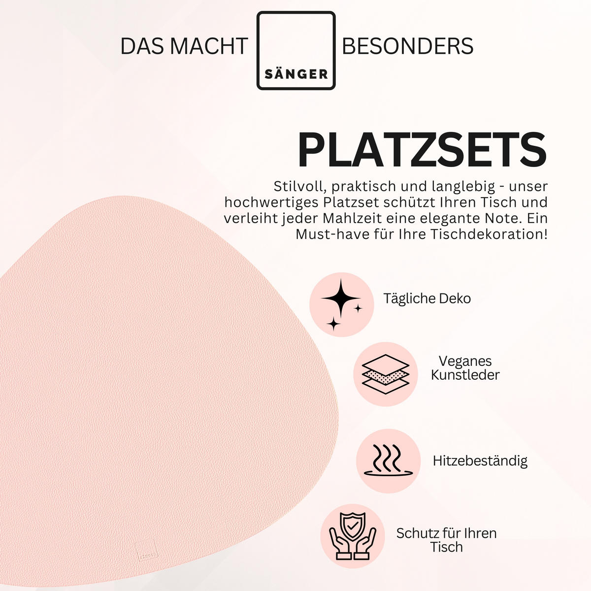 TISCHSET - Kunstleder - Doppelseitig - Rosa/Grau - Organisch - 44x37cm - 12 Stück - Rosa, Kunststoff (44/37cm) - Sänger