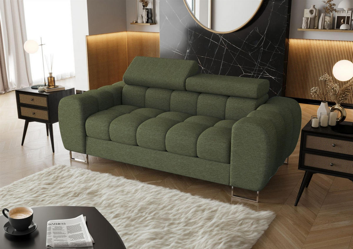 SOFA 2-sitzer Bastien In Stoff Aragon - Grün, Holzwerkstoff/Textil (195/95/97cm) - Fun Möbel
