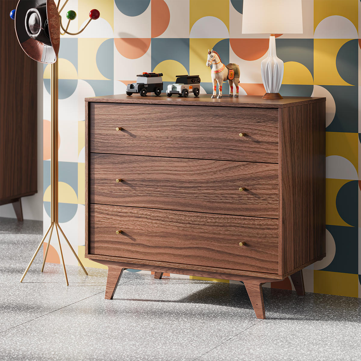 DĚTSKÁ KOMODA Mid Dřevo - hnědá, kompozitní dřevo (90/85/50cm) - Petits-meubles